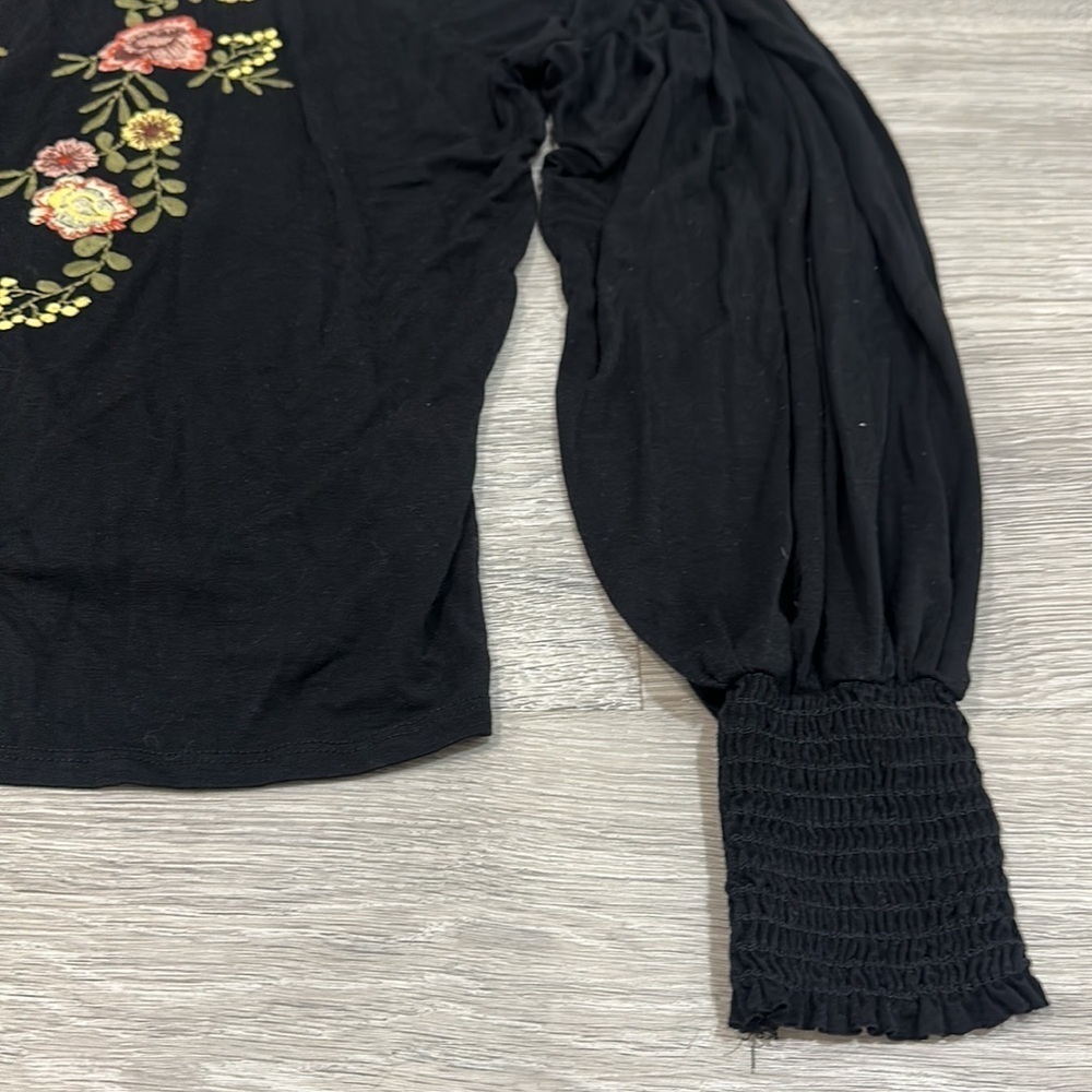 Women’s Black High Neck Long Sleeve Shirt Embroidered Blouse Top Small - Picture 8 of 10